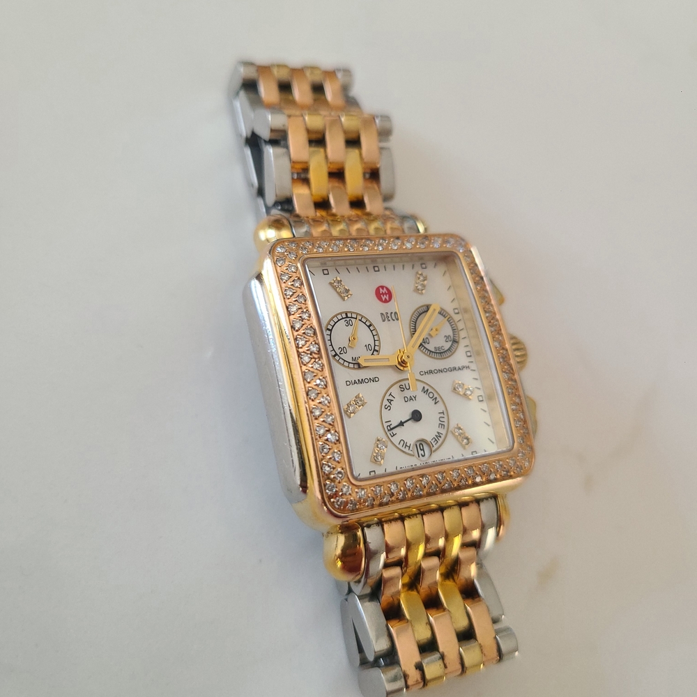Michele Deco Diamond Chronograph Tri-Tone Ladies Watch MW06P01G8046